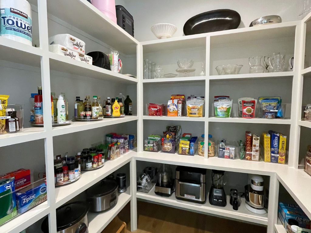 Color coding home organization of pantry shelving